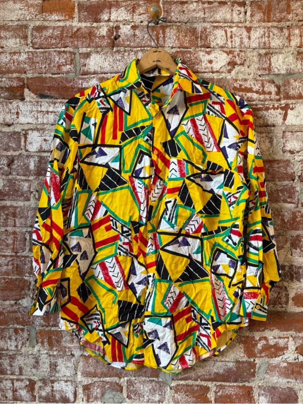 Vibrant Yellow Geometric Print women’s vintage top